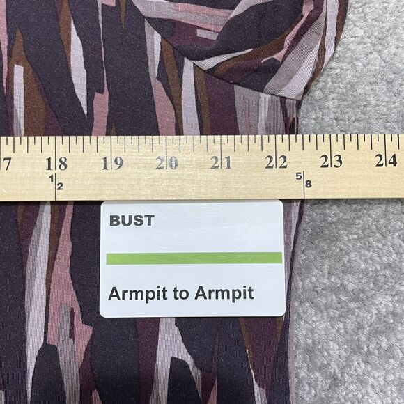 LOGO Tunic Top Women L Purple Pink‎ Print Pockets Ruffled Hem Knit Soft E24 - Picture 12 of 15